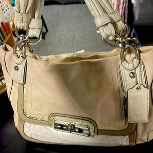 Kristin cream, snake skin, leather coach bag